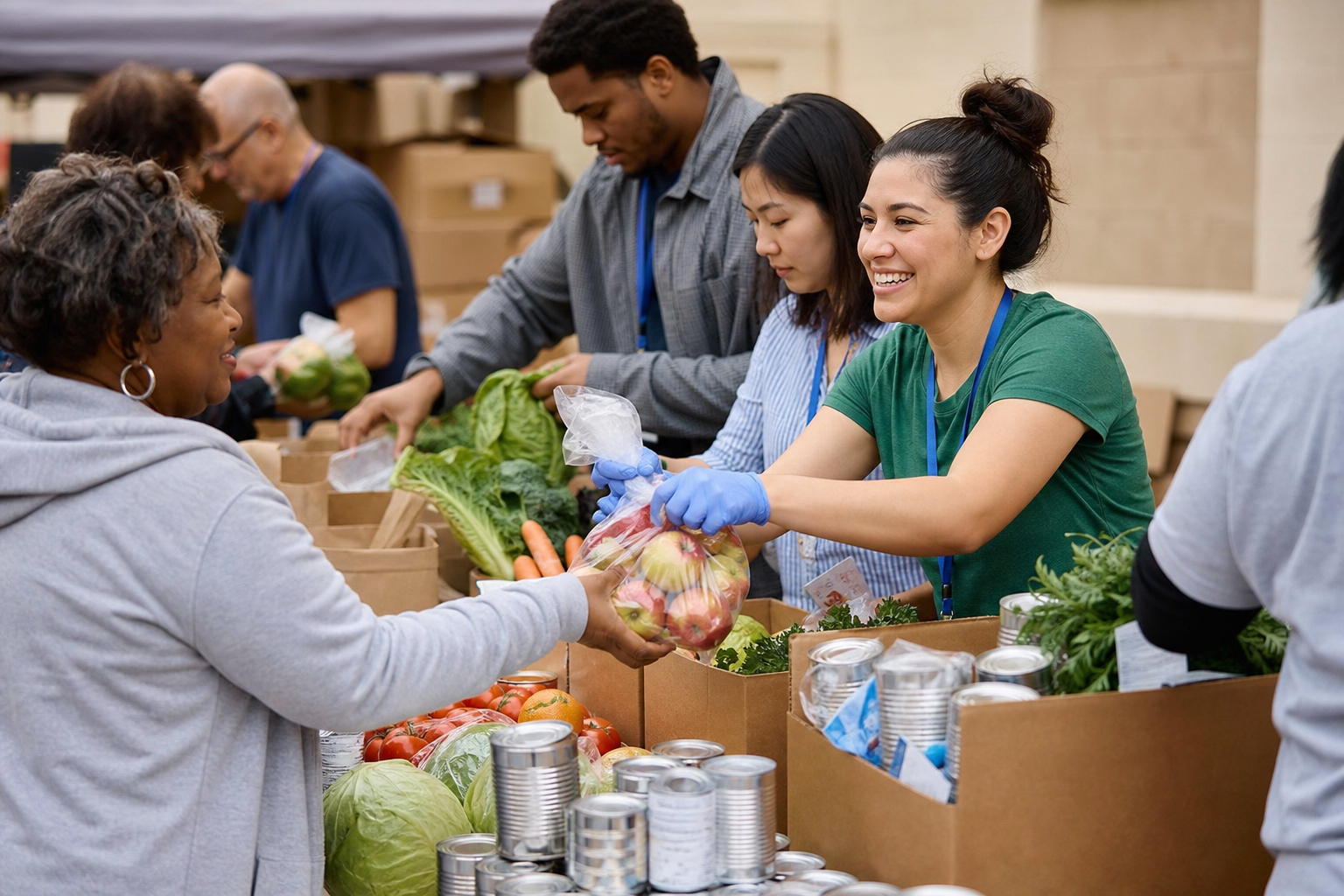 Volunteers at a neighborhood food drive